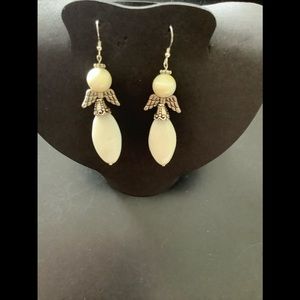 😊Mother of Pearl, pewter and Sterling Angel earrings, 2 1/4” long
